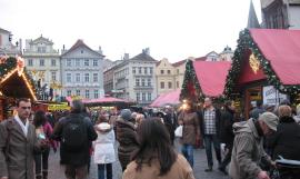 crowds growing at Old Town Square