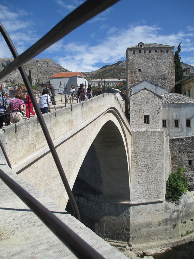 approaching Mostar's restored Old Bridge