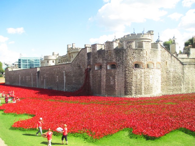 blood red cascading down the Tower wall 