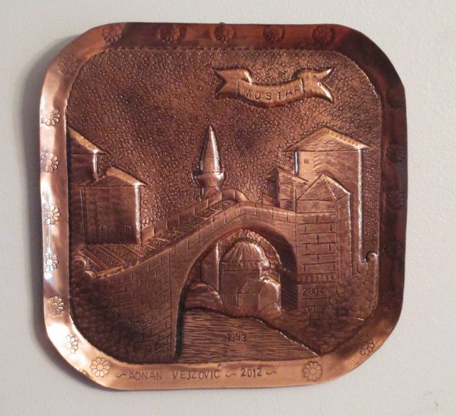 Copper plaque of Mostar's bridge by Adnan
